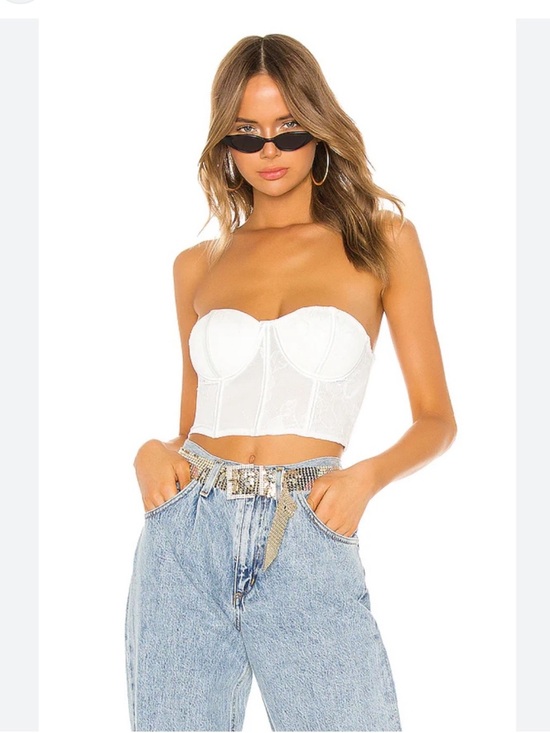 superdown Tops - Superdown White Lilly Lace Bustier Corset Crop Top Strapless Boned L NWT
